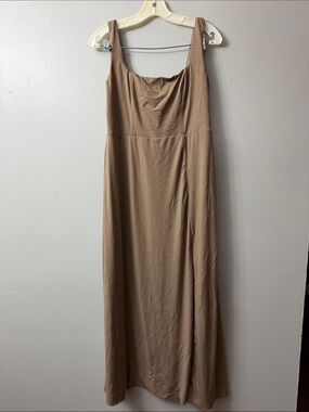 Birdy Grey Alex crepe maxi dress in taupe square neckline and a side slit large